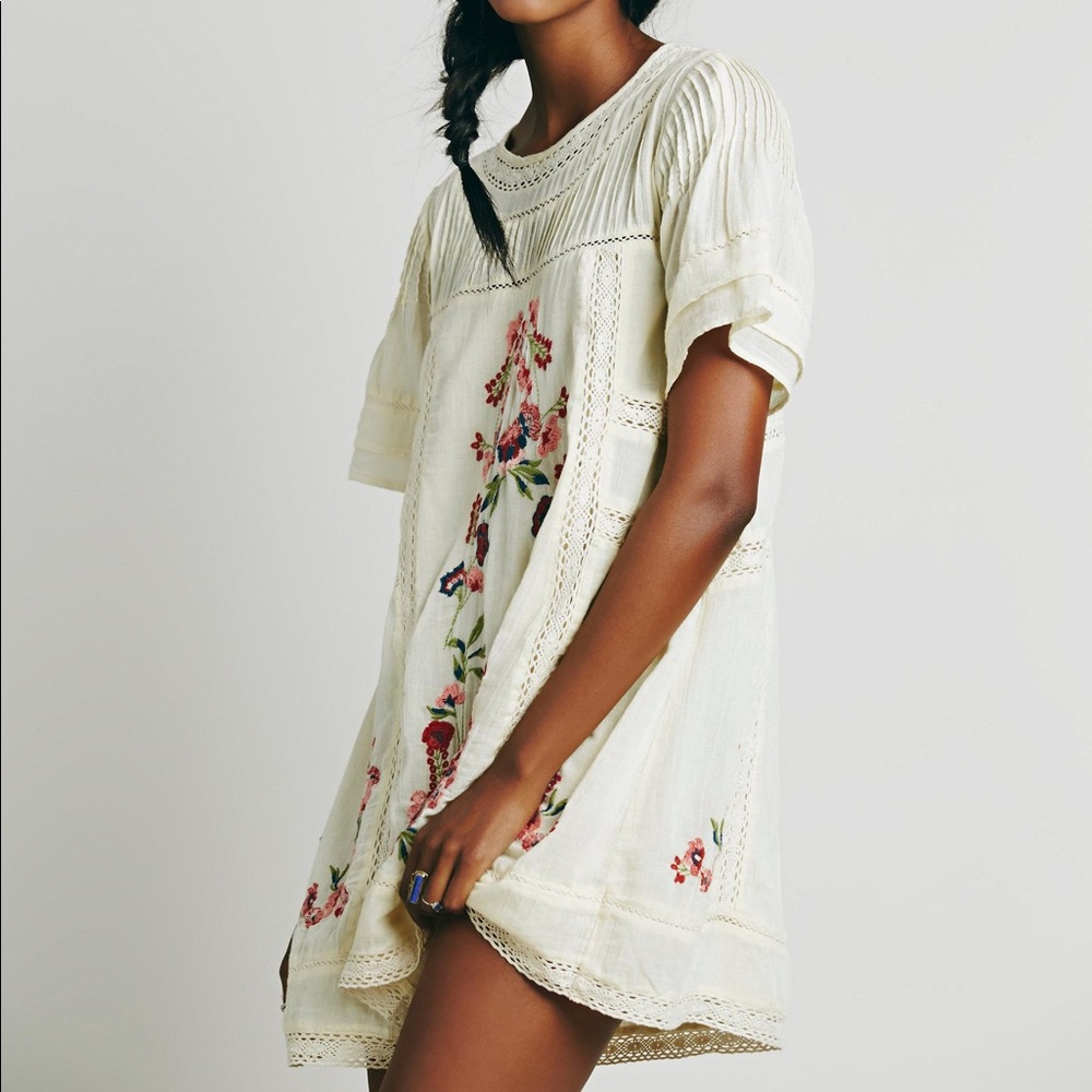 Free people Victorian white embroidered mini dress